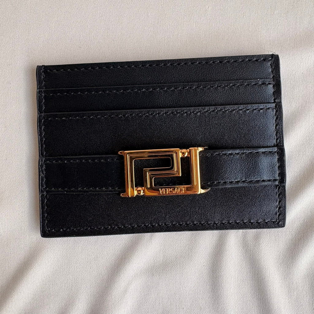 Versace Greca Goddess Black Leather Card Holder