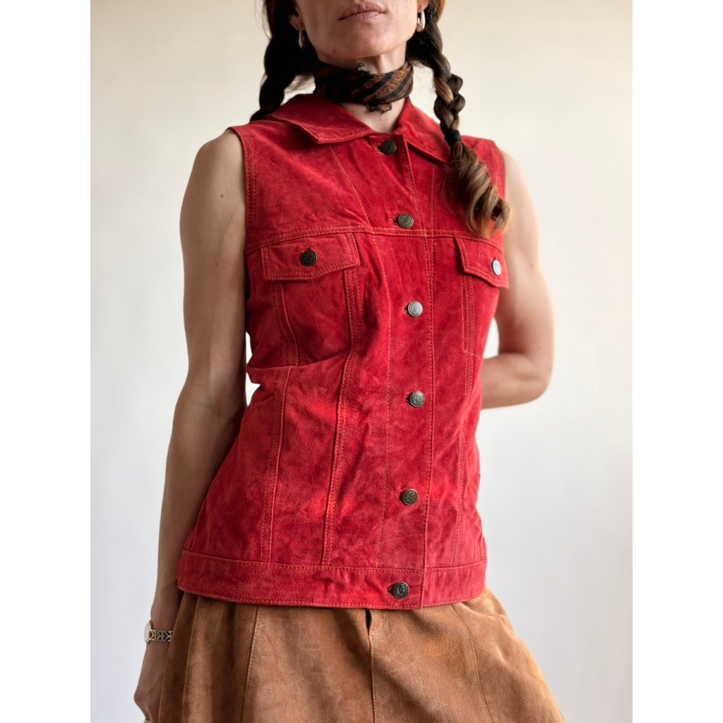 Brandon Thomas Red Suede Western Trucker Vest