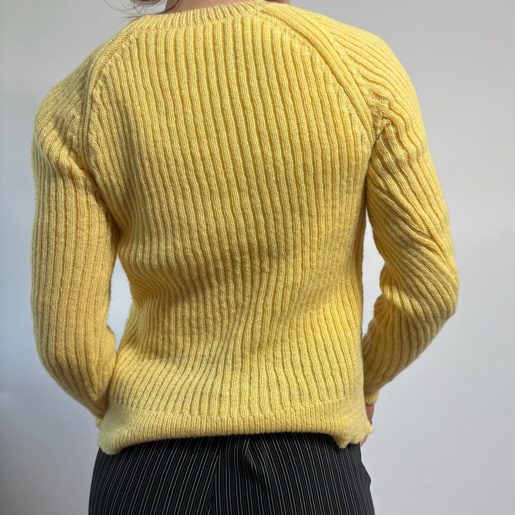 Yellow Pointelle Argyle Crewneck Sweater - Size Medium