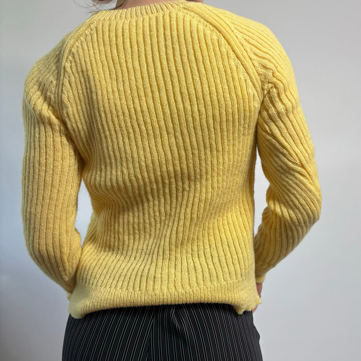 Yellow Pointelle Argyle Crewneck Sweater - Size Medium