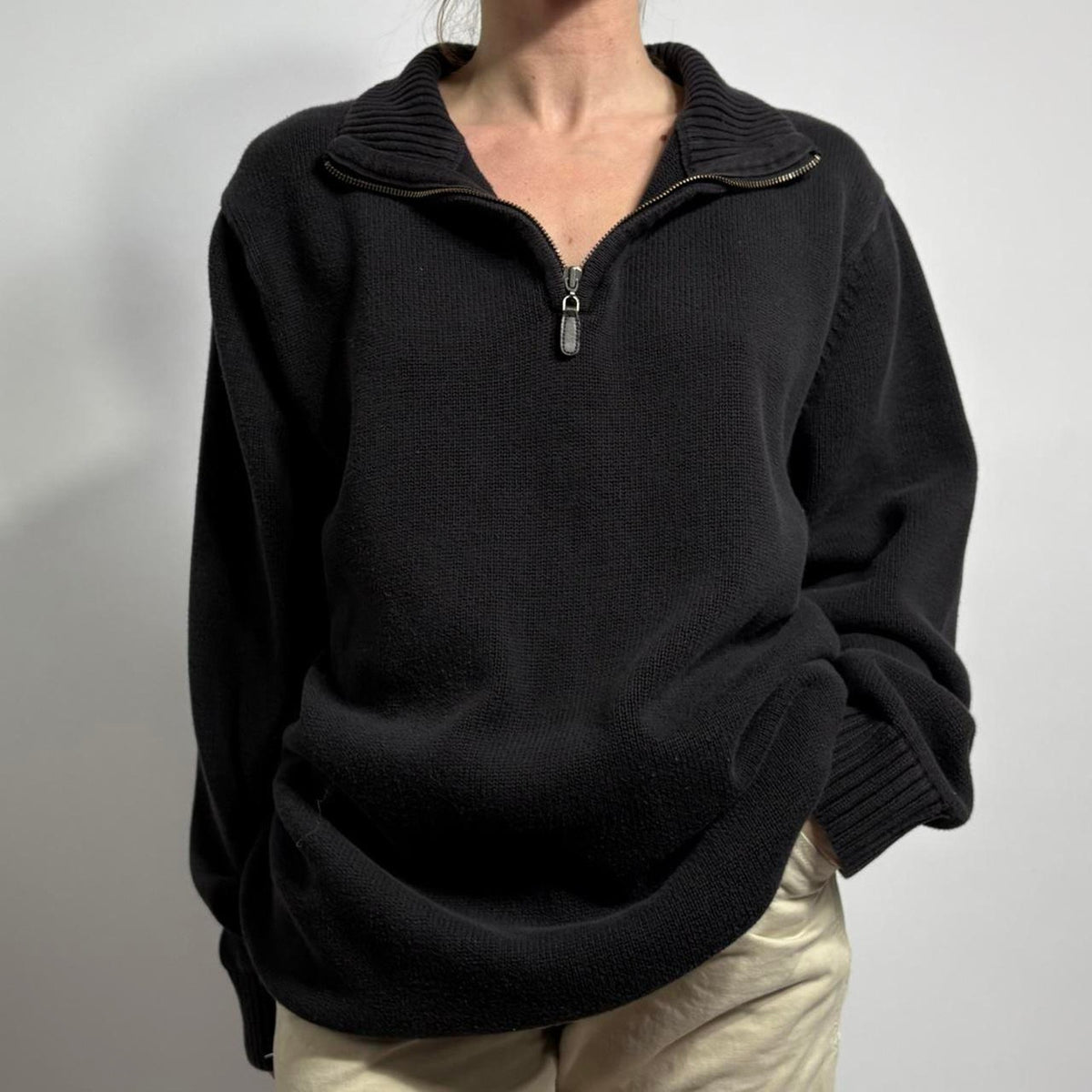 L.L.Bean Black Quarter Zip Sweatshirt - Men's XL