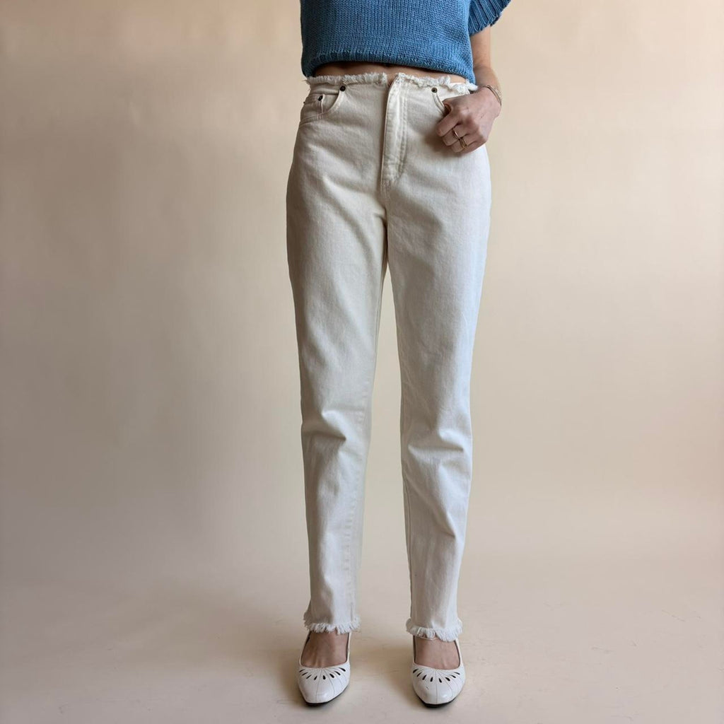 Naf Naf White Raw Hem Jeans - Grunge Edge, Fits Size 2