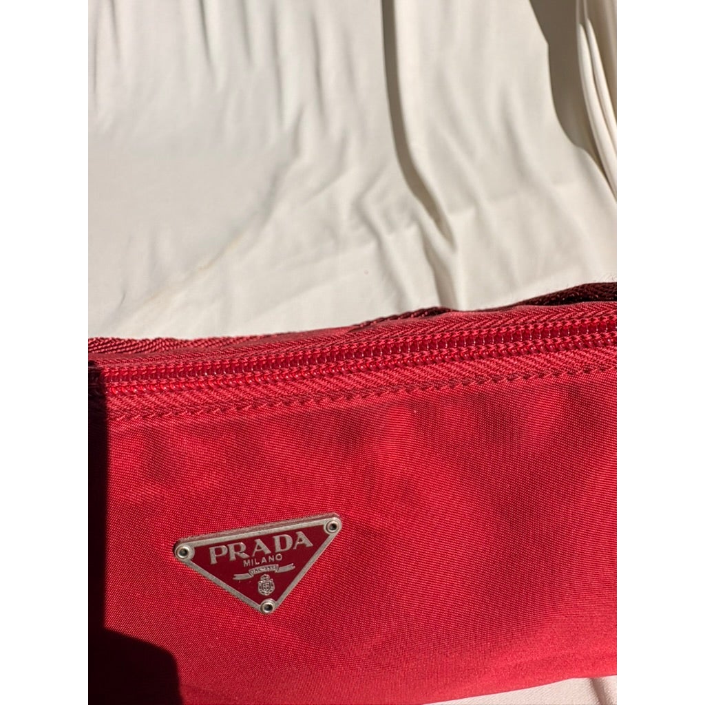 Vintage Prada Red Tessuto Nylon Pochette Bag