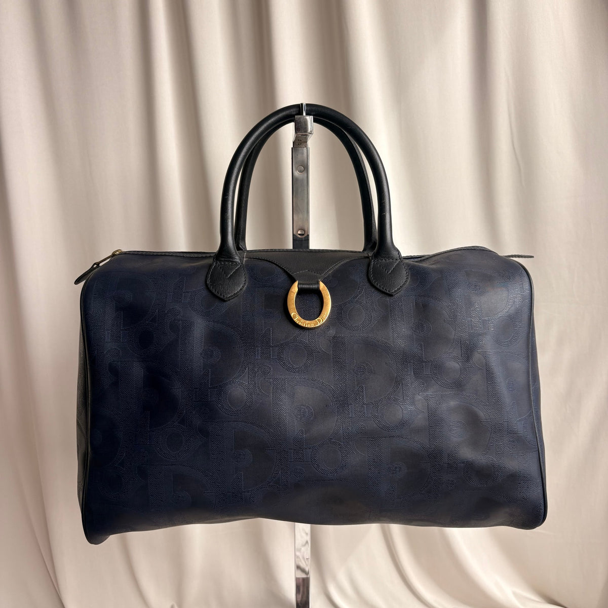 Vintage Christian Dior Trotter Oblique Navy Boston Duffle Bag