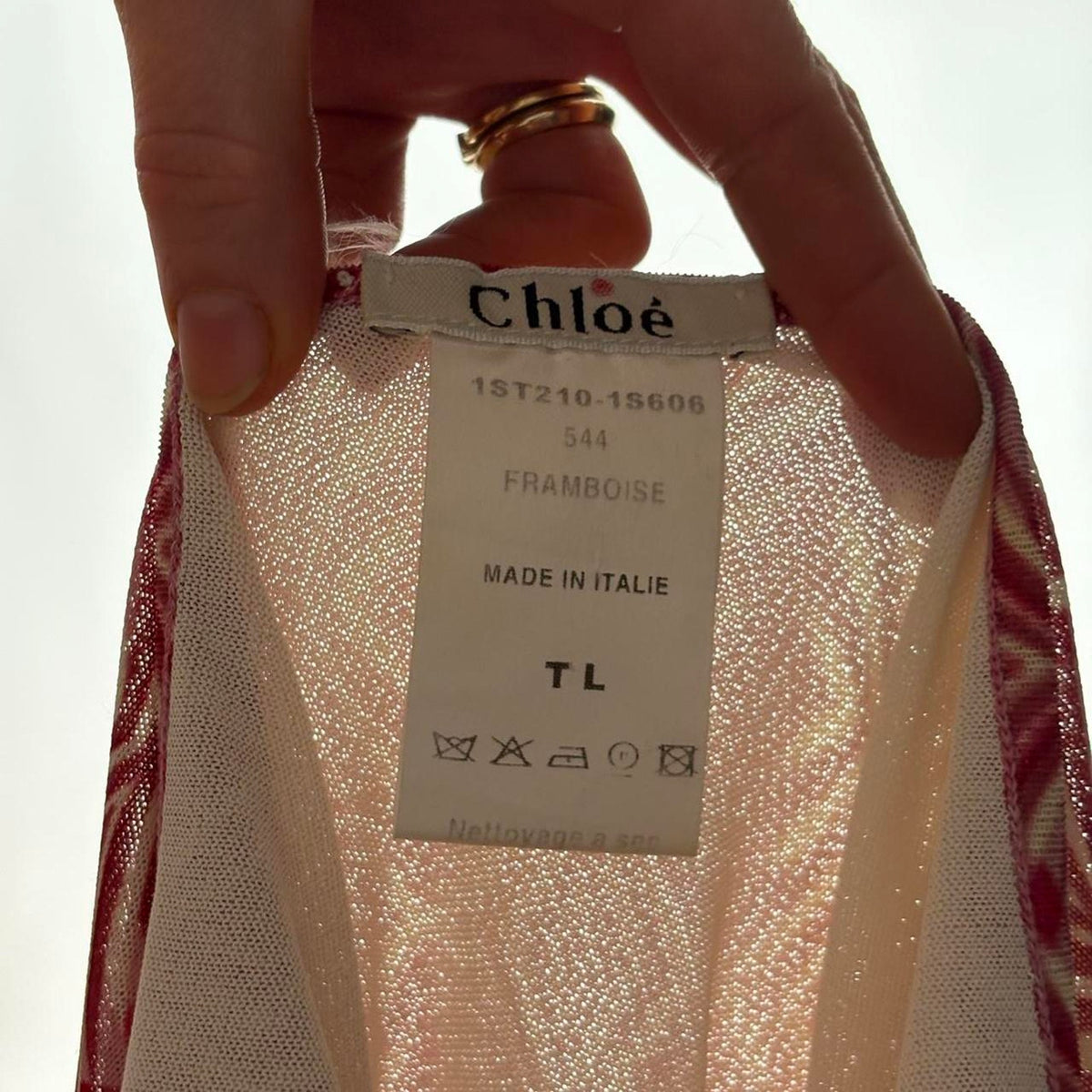 Chloé SS 2001 Pink and White Abstract Mesh Halter Dress - Large