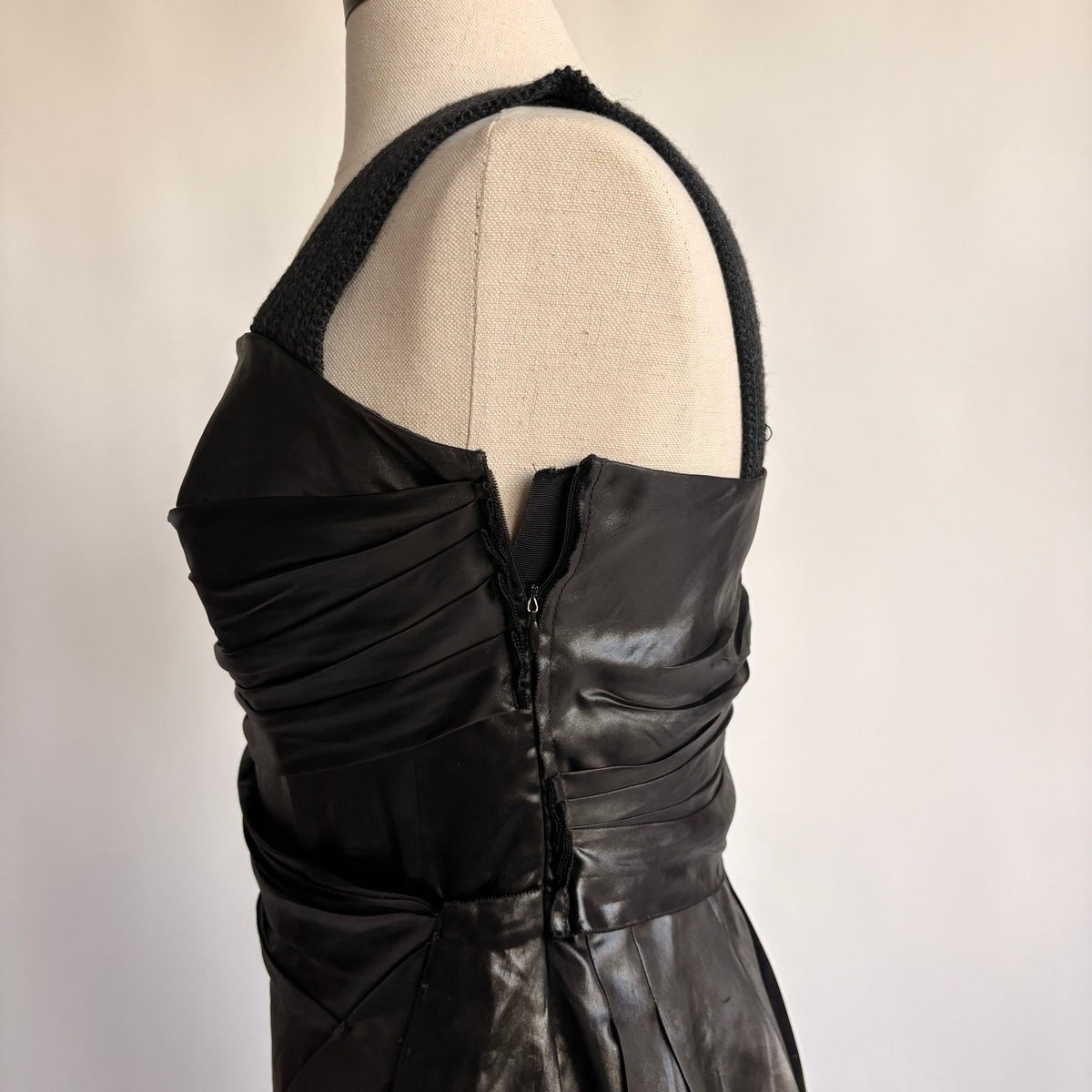 Prada Black Draped Tech Satin A-Line Cocktail Dress - SS 2006