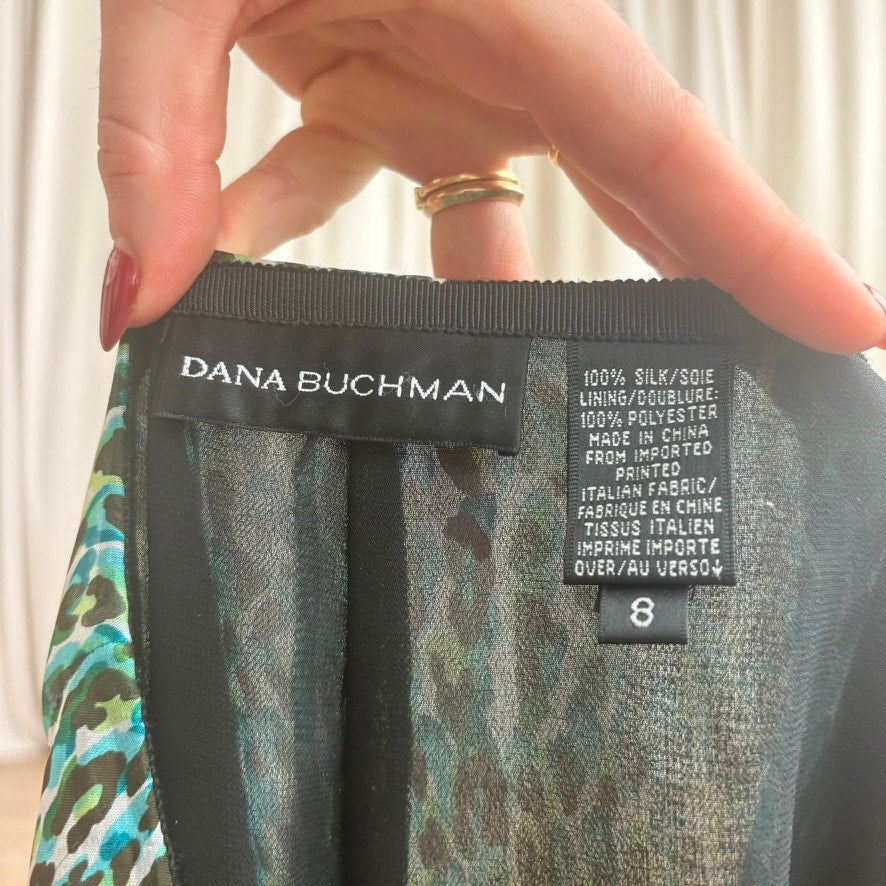 Dana Buchman Cheetah Print Silk Skirt - Green/Blue - Size 8