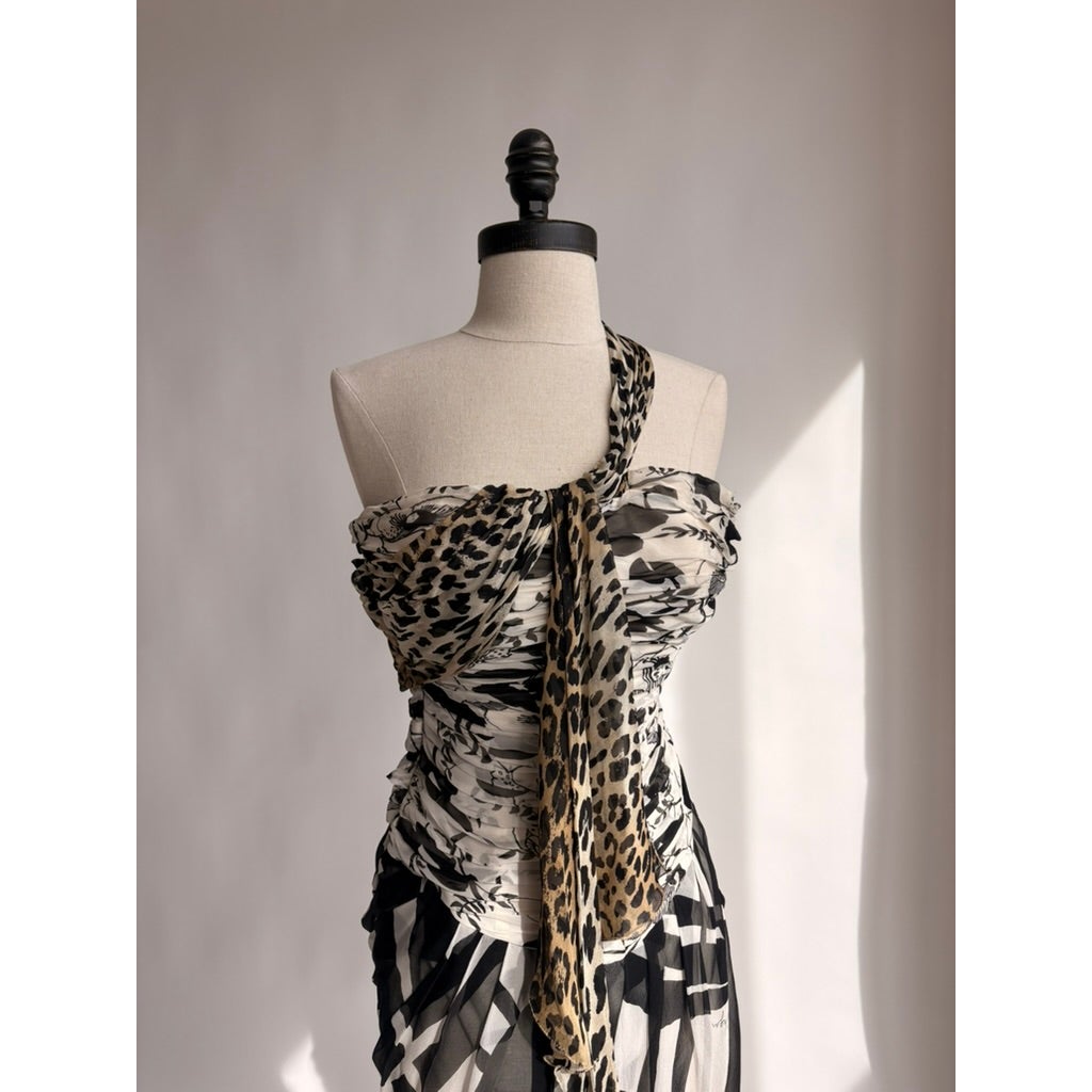 Emanuel Ungaro SS 2003 Mixed-Print One-Shoulder Dress - Size 38