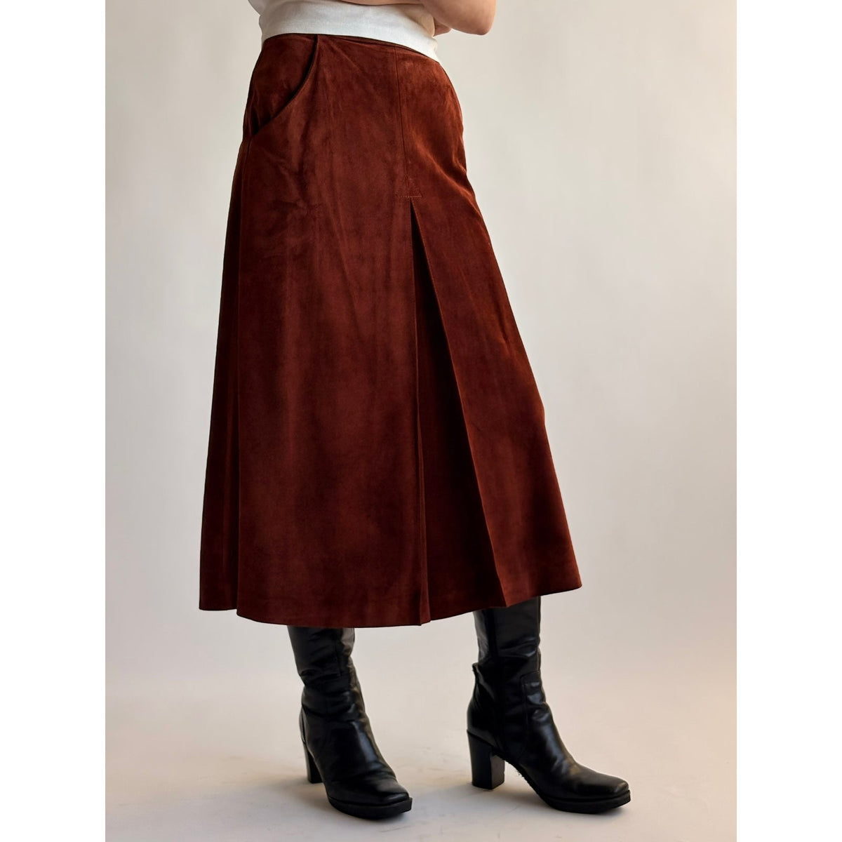 Vintage Burnt Orange Genuine Suede Midi Skirt