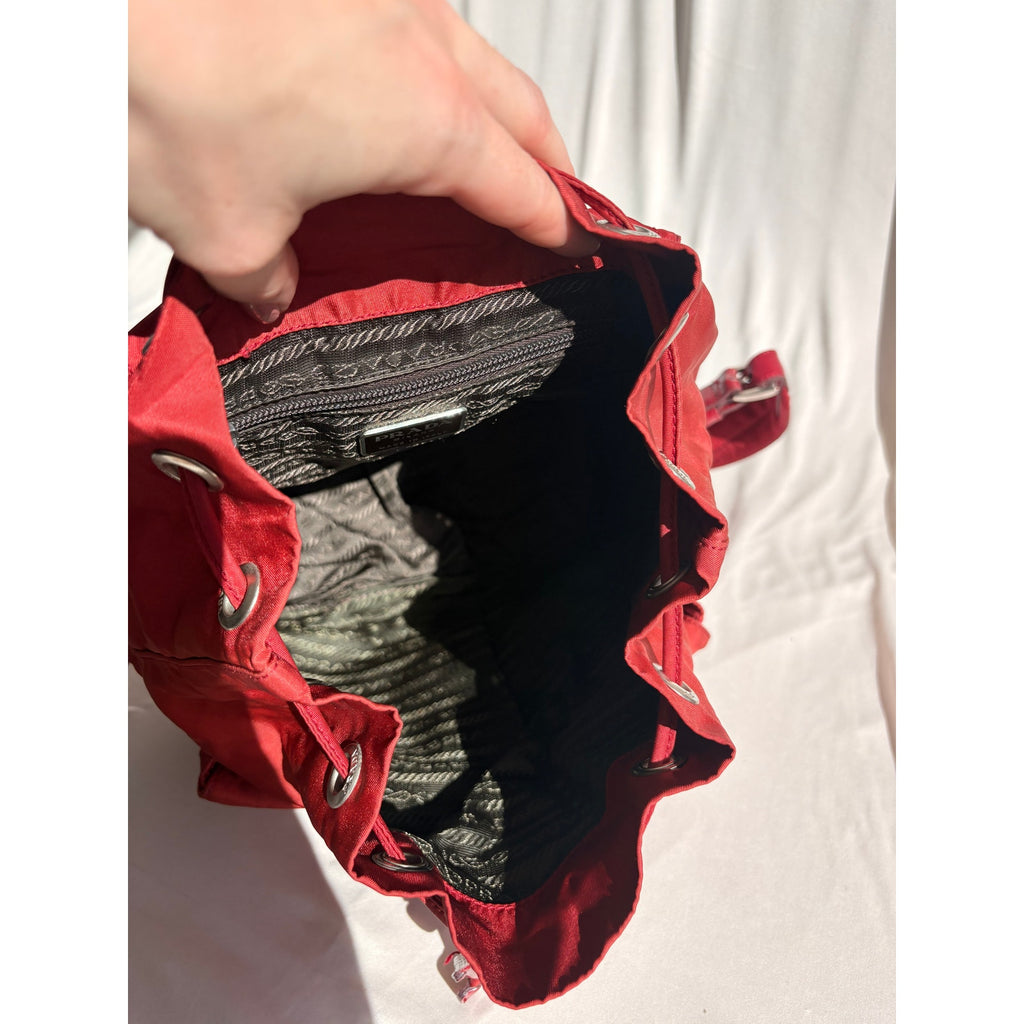 Vintage Prada Red Tessuto Vela Nylon Drawstring Backpack