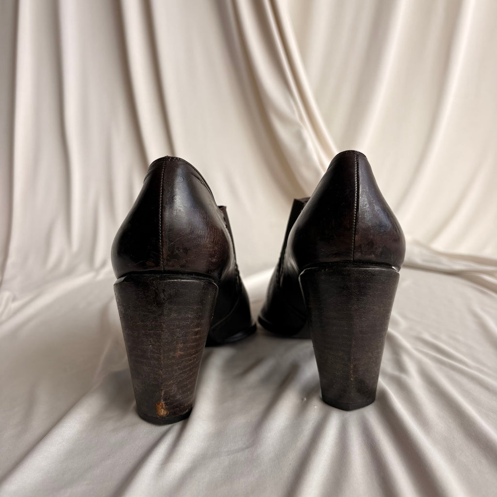 Vintage Stuart Weitzman Brown Leather Ankle Booties - Curved Heel, 7.5