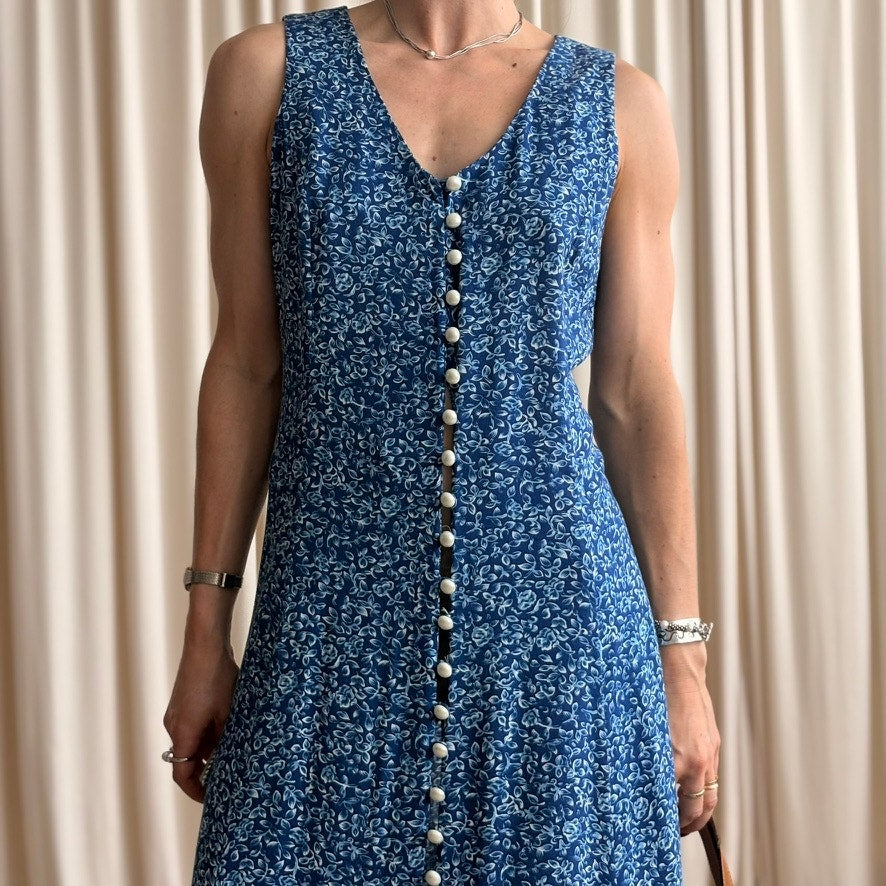 Fashion Bug Blue Daisy Floral Dress - 90s - Size 14P (Fits S)