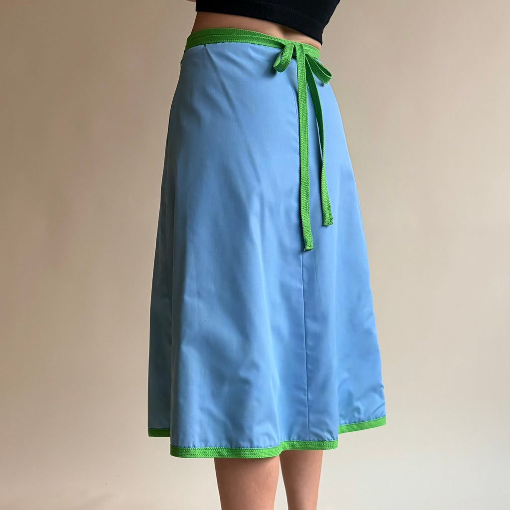 1970s Reversible Floral Wrap Skirt - Green or Baby Blue, One Size