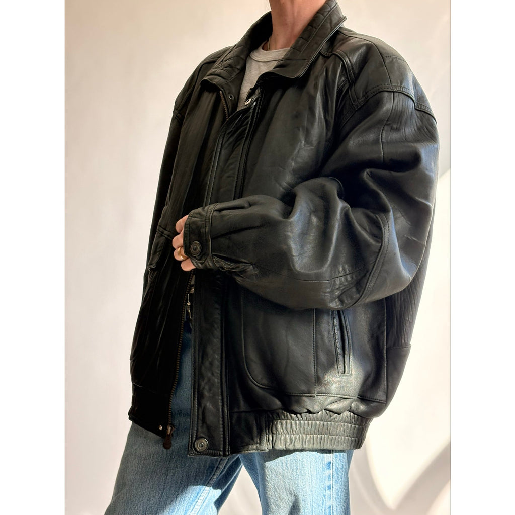 Vintage 1980s Members Only Black Leather Bomber Jacket