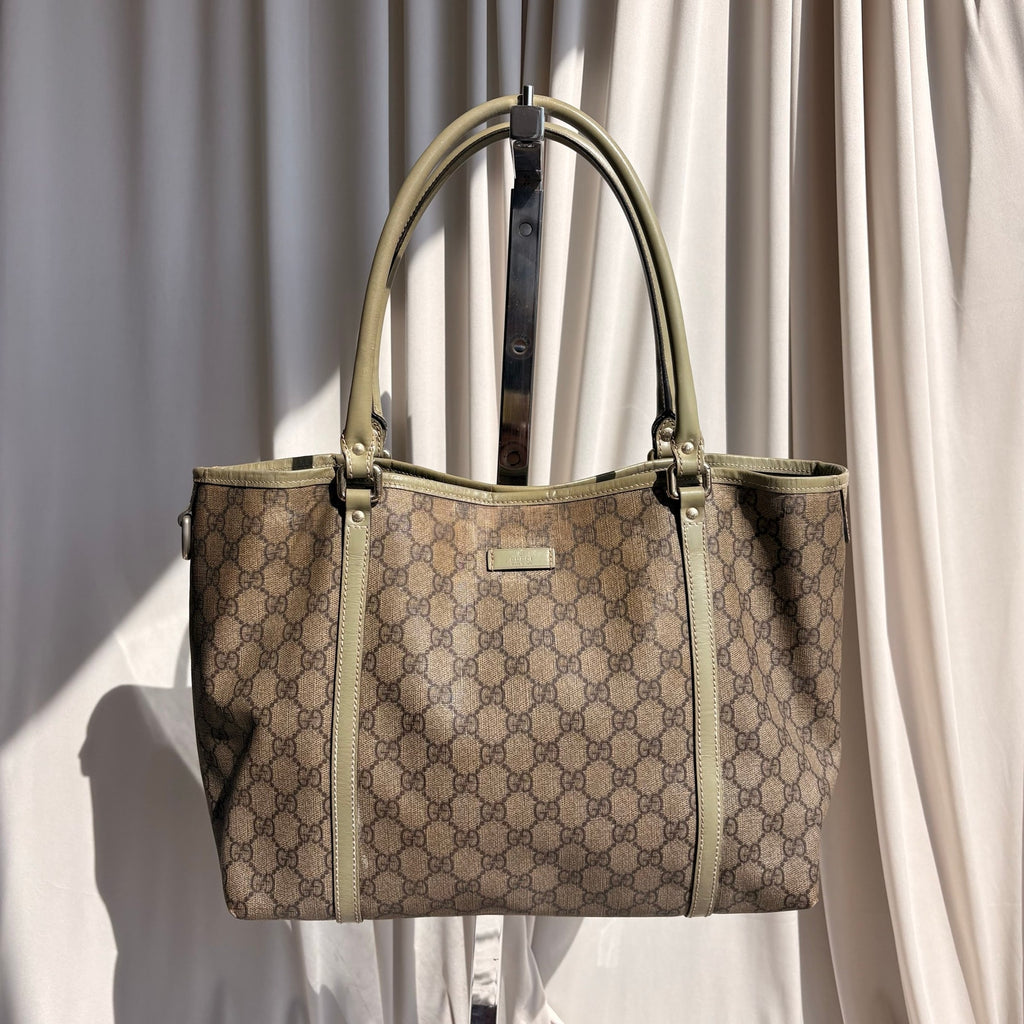 Gucci GG Supreme Olive Green Trim Joy Tote Bag
