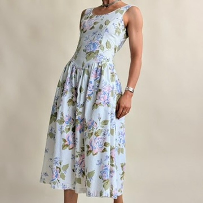 Maggie Lawrence Sport Collection White Floral Drop-Waist Dress -100% Cotton- Size 9/10 (Fits S)