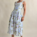 Maggie Lawrence Sport Collection White Floral Drop-Waist Dress -100% Cotton- Size 9/10 (Fits S)