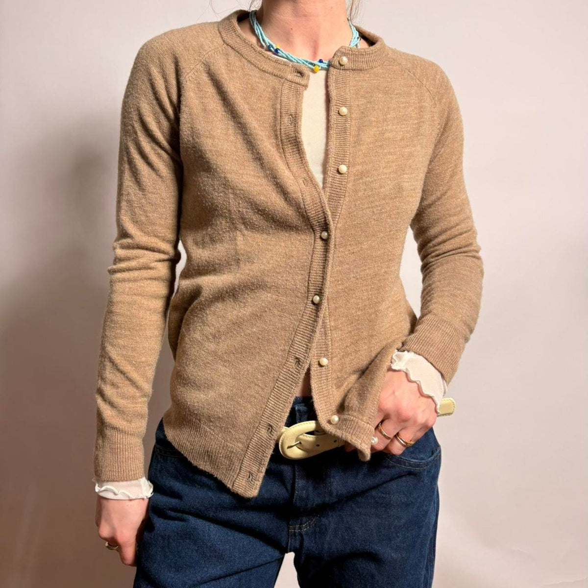 Caroline Taylor Tan Cardigan - Petite Size Small