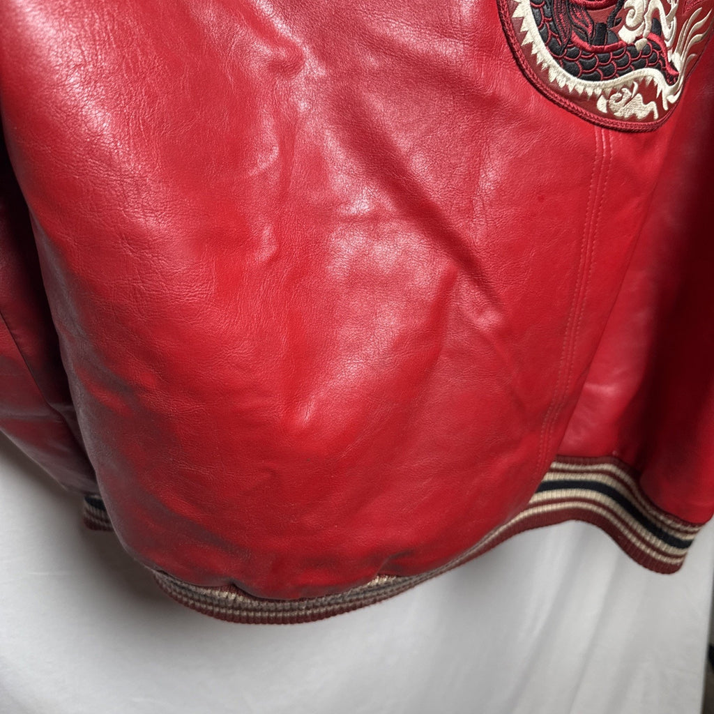 Vintage Barcode Moto Leather Jacket Mens XL Oriental Dragons