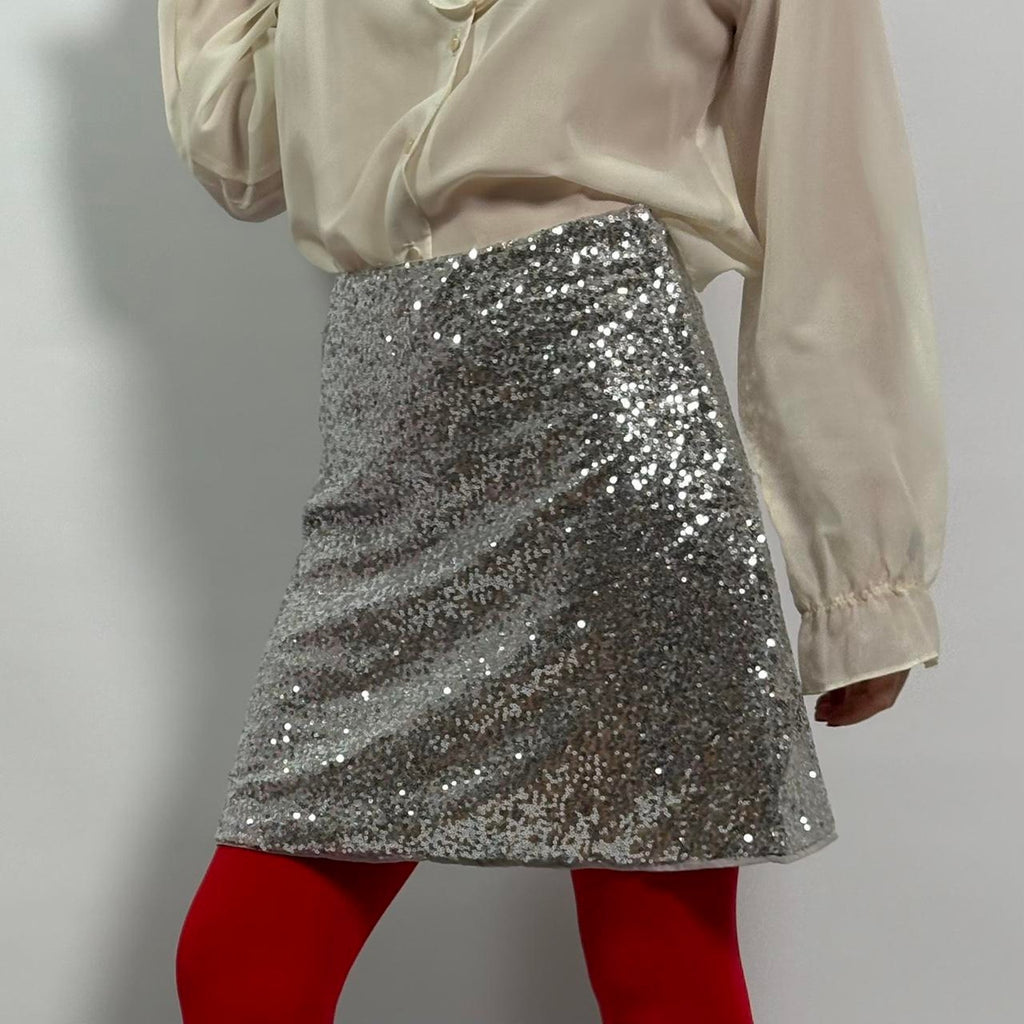Silver Sequin Mini Skirt - Small