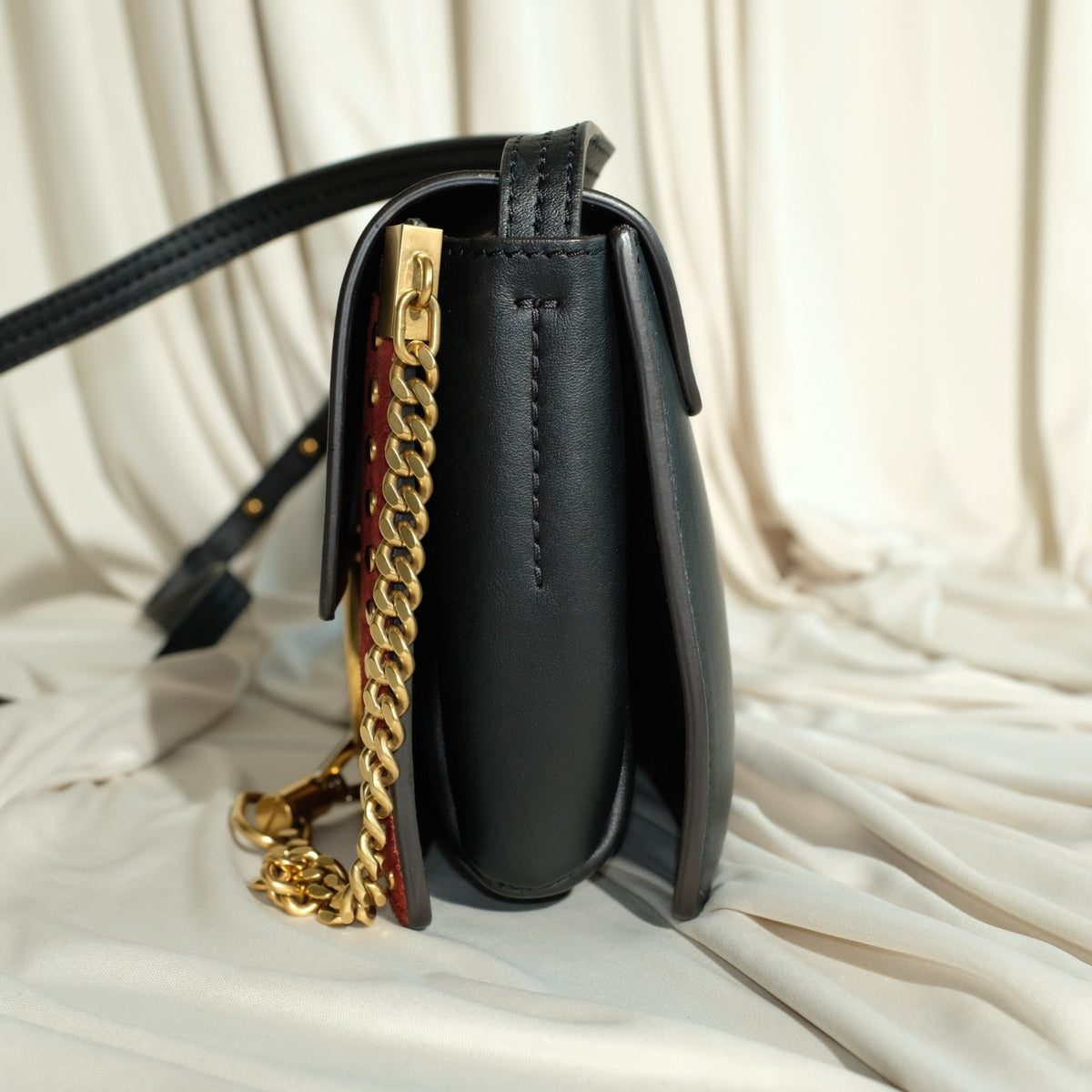 Chloe Brown Studded Suede Faye Crossbody Bag Black Leather