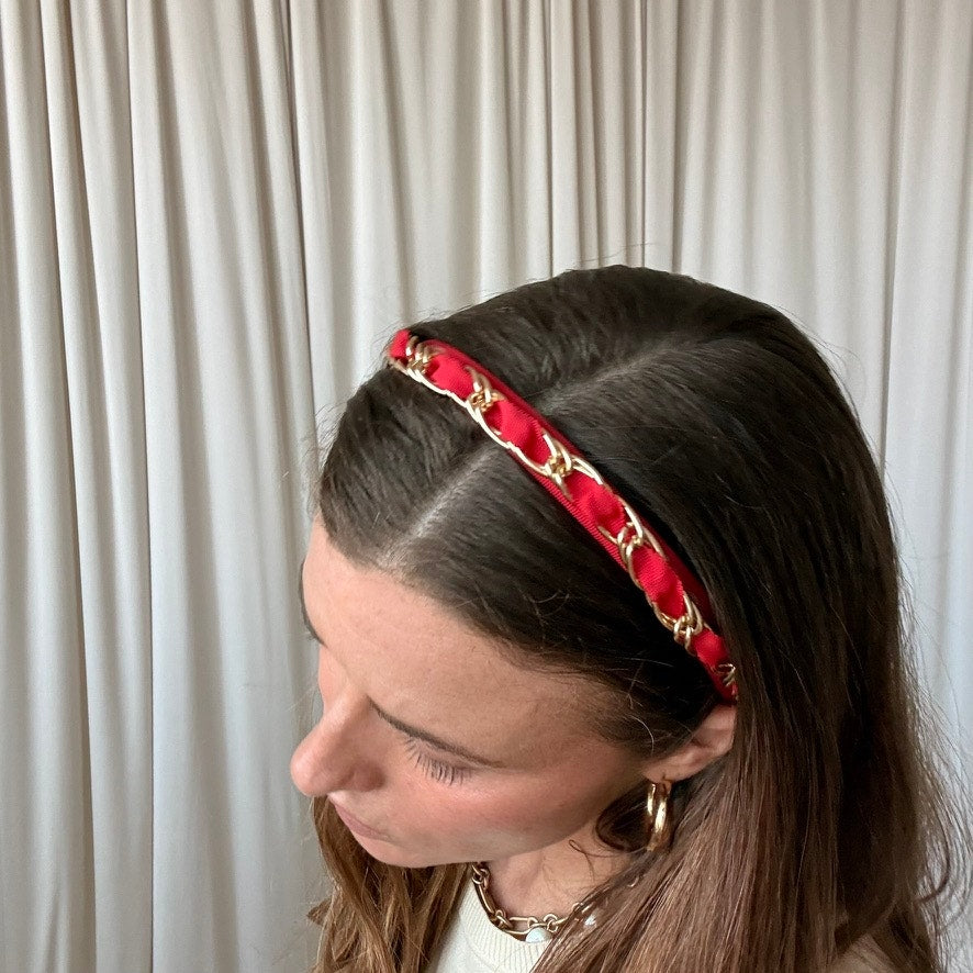 Eastside Bows Red Headband - Gold Chain Detail, New York
