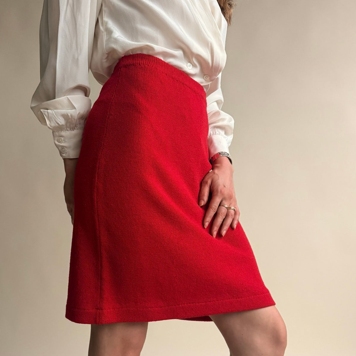 Red A-Line Knit Skirt - St. John by Marie Gray Style, Fits Small