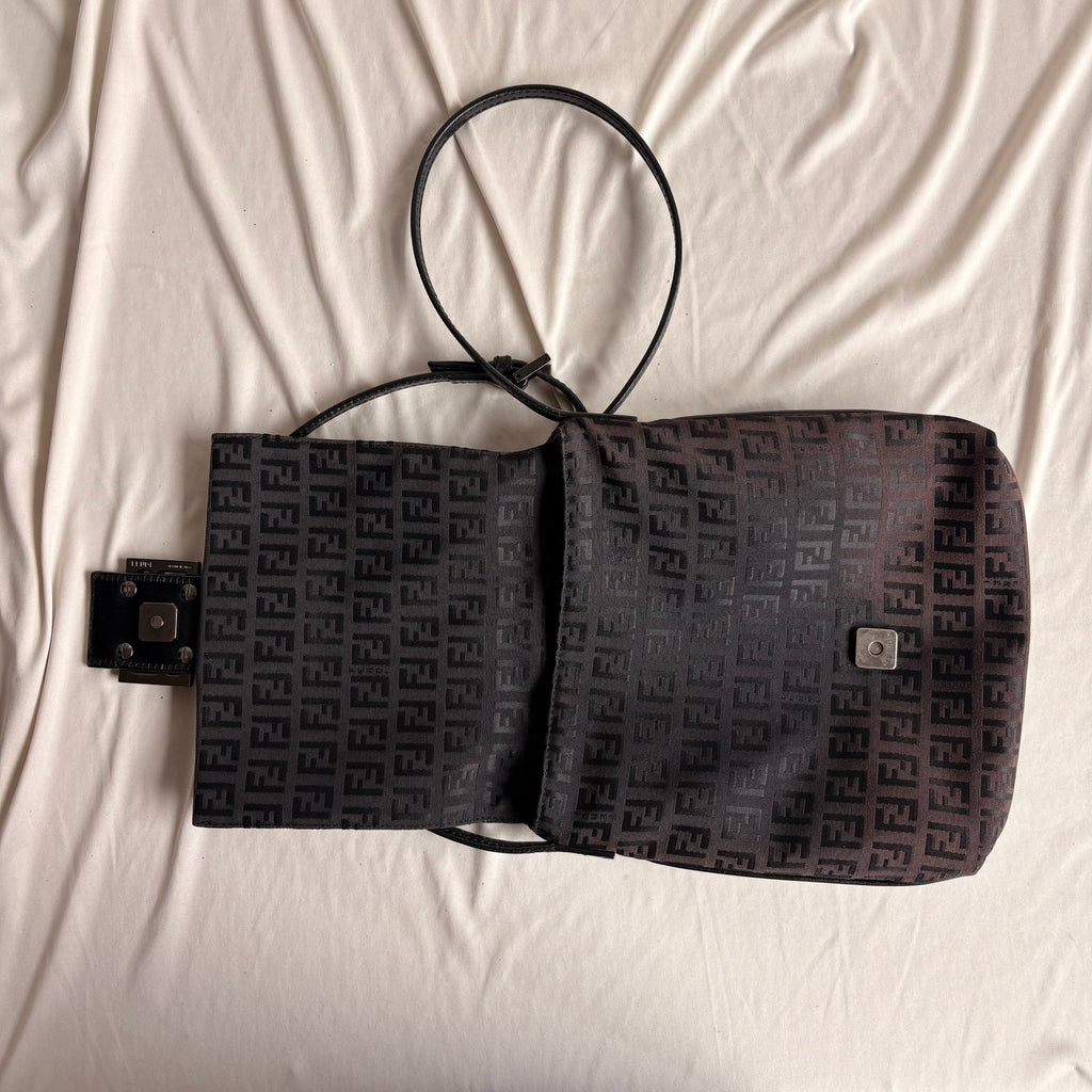 Vintage Fendi Zucchino Black & Brown Mama Baguette Bag