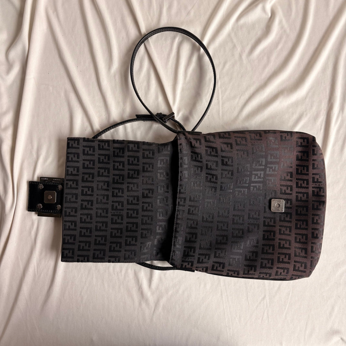 Vintage Fendi Zucchino Black & Brown Mama Baguette Bag