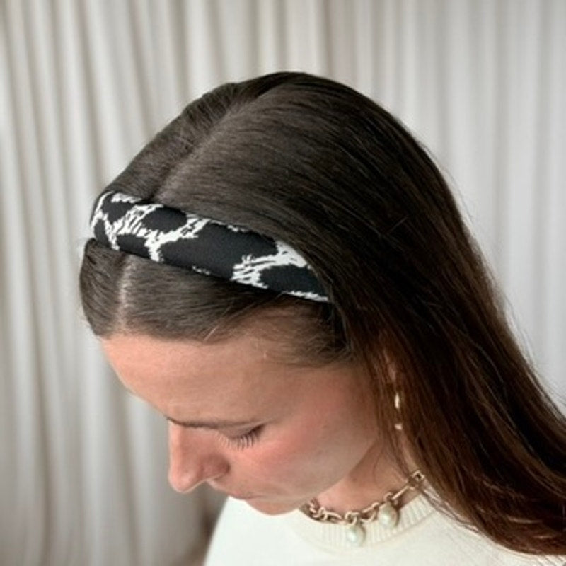 Black & White Padded Headband - Abstract Spot Print, 90s Vintage