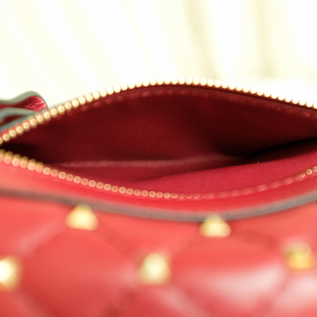 Valentino Rockstud Red Leather Belt Bag - Gold Studs