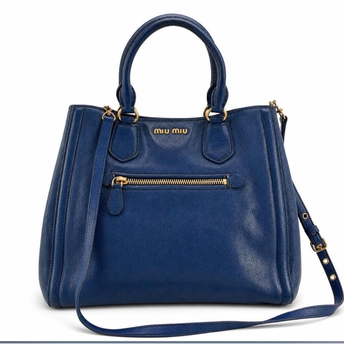 Miu Miu Blue Vitello Leather 2Way Hobo Tote