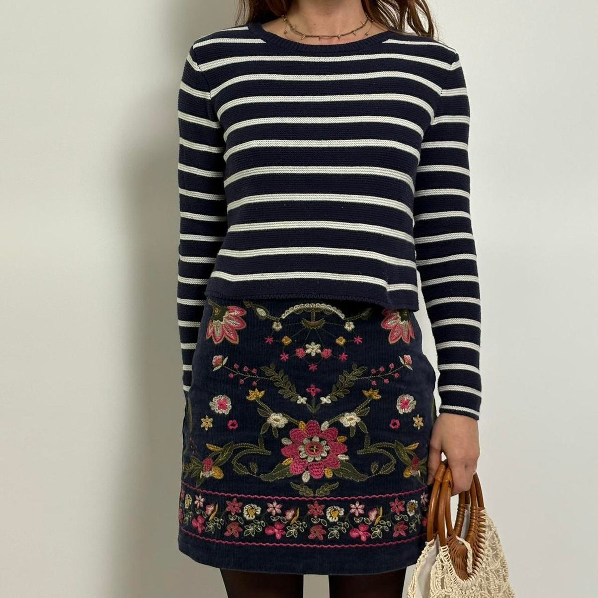 Navy & White Striped Cotton Sweater  | Truth | M