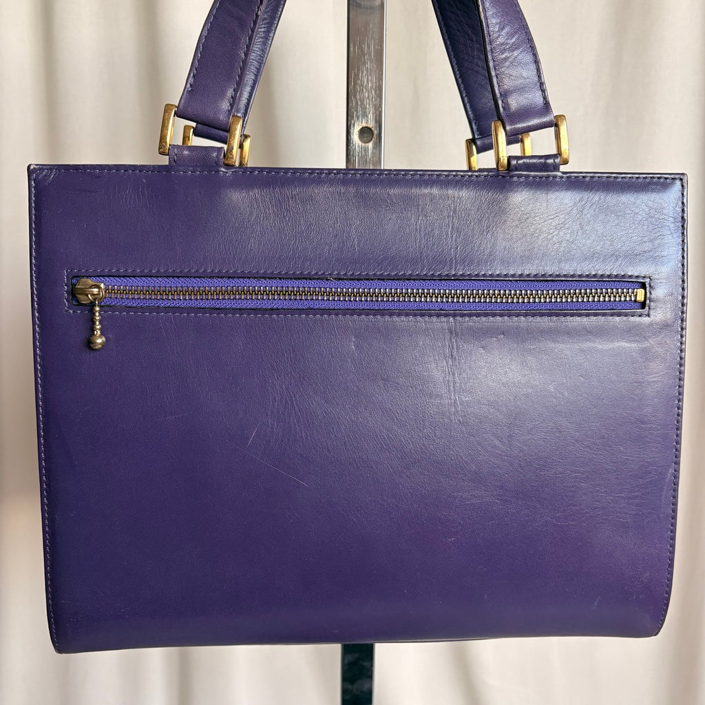 Vintage Gianni Versace Signature Buckle Purple Leather Handbag