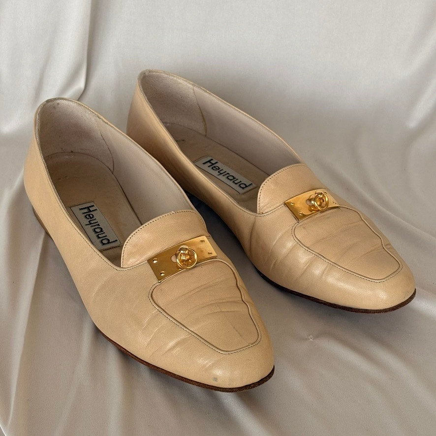 Hayraud Buttery Cream Leather Loafers - Gold Hardware, Made in Italy, EU 38