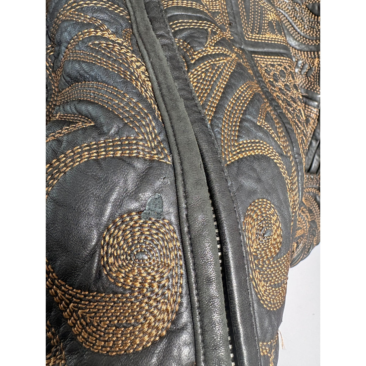Signature Gold Embroidery Leather Bomber - Fits Men's XL