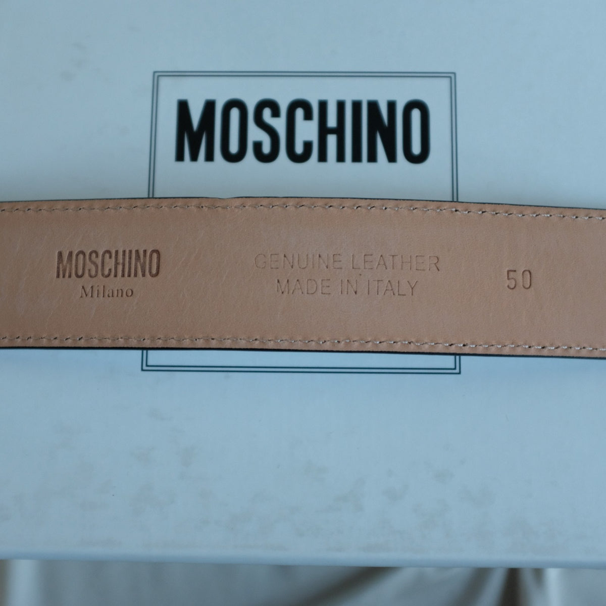 Moschino White Leather Multicolor Logo Buckle Belt Size IT50