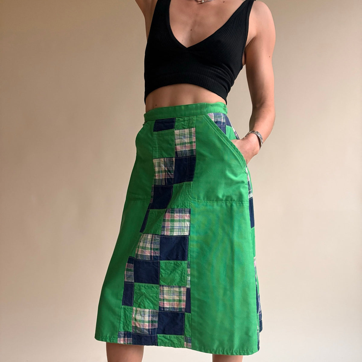 Bay Country Classics Green & Navy Patchwork Wrap Skirt - Reversible, One Size