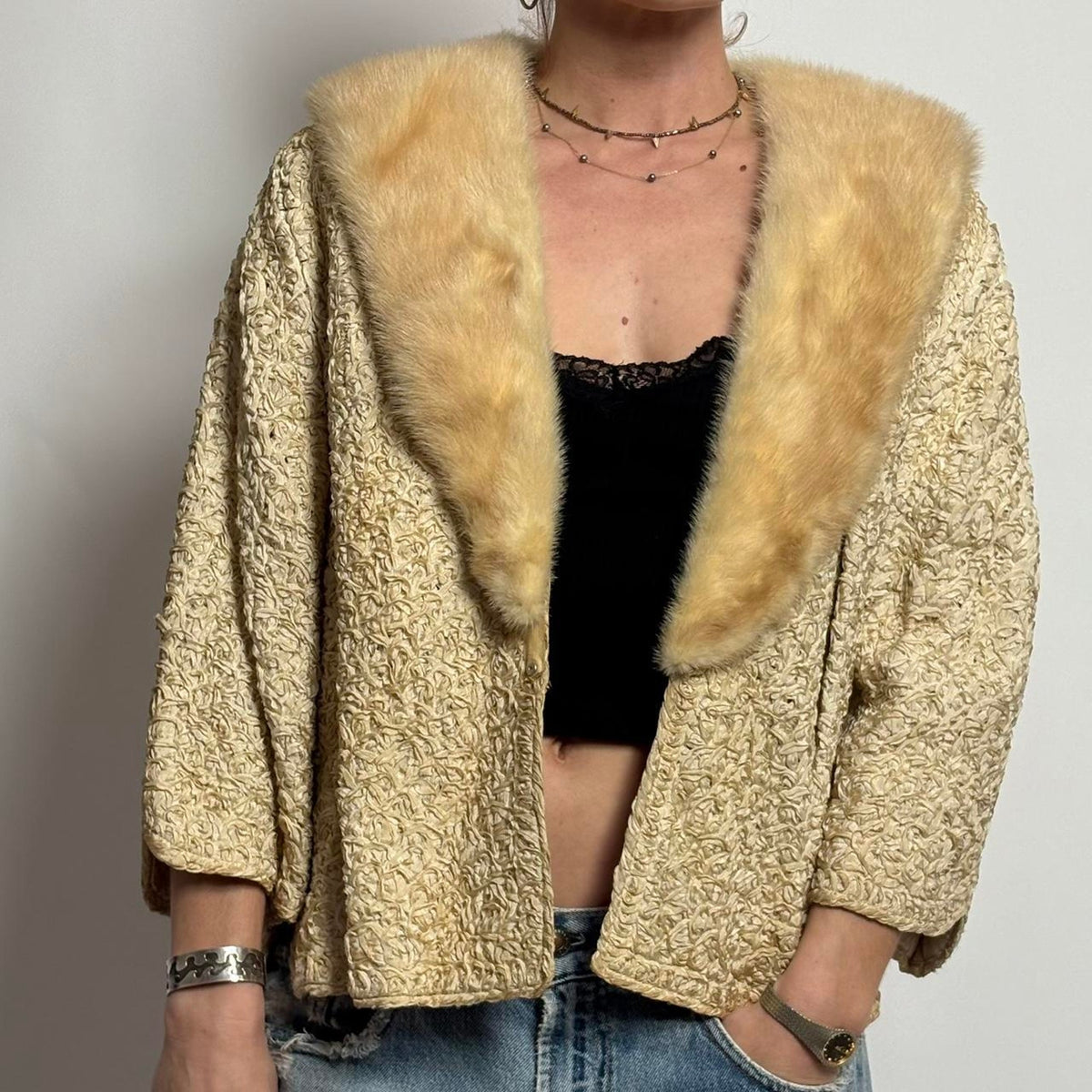 Vintage 1950s Ribbon Knit jacket by Dolly Muff Msg. Co.