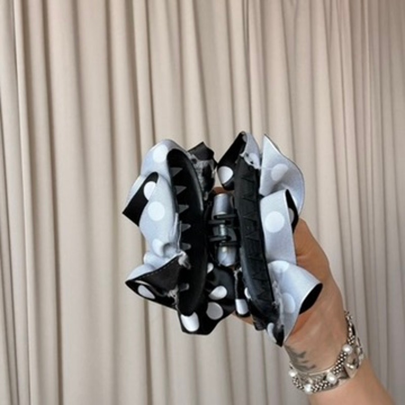 Black & White Polka Dot Ribbon Clip - Gathering Detail, Vintage