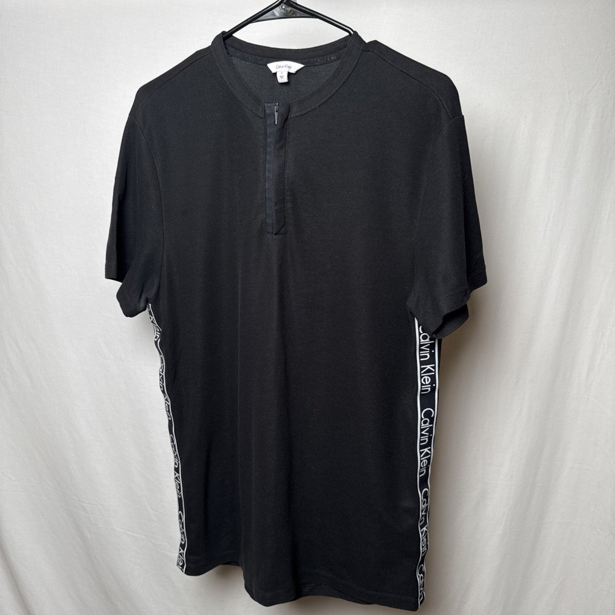 Calvin Klein Men Casual Shirt Zip Up Black Logo Short Sleeve Mens Medium