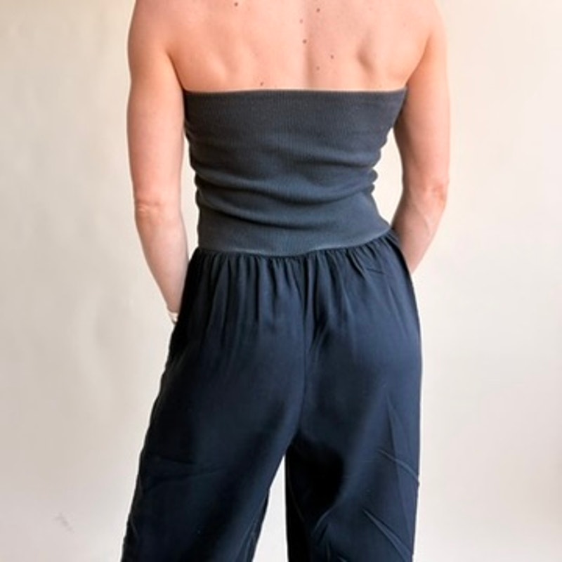 Chaus Black Ribbed Tube Top Jumpsuit - Wide Leg, Pockets, 90s Vintage, Size Small