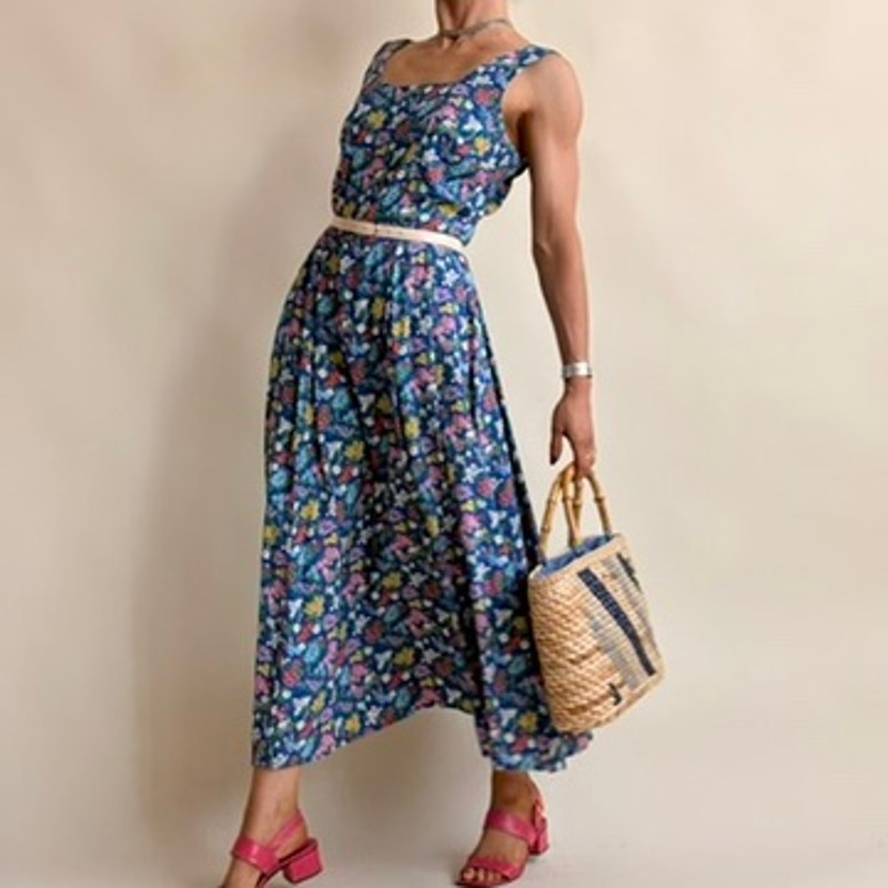 Liz Claiborne Sport Blue Floral Sun Dress -  Size 6 (Fits M)