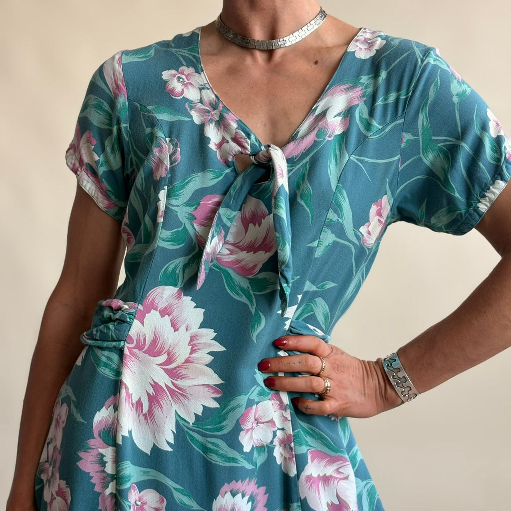 April Cornell Green & Pink Tropical Floral Dress -  Size M