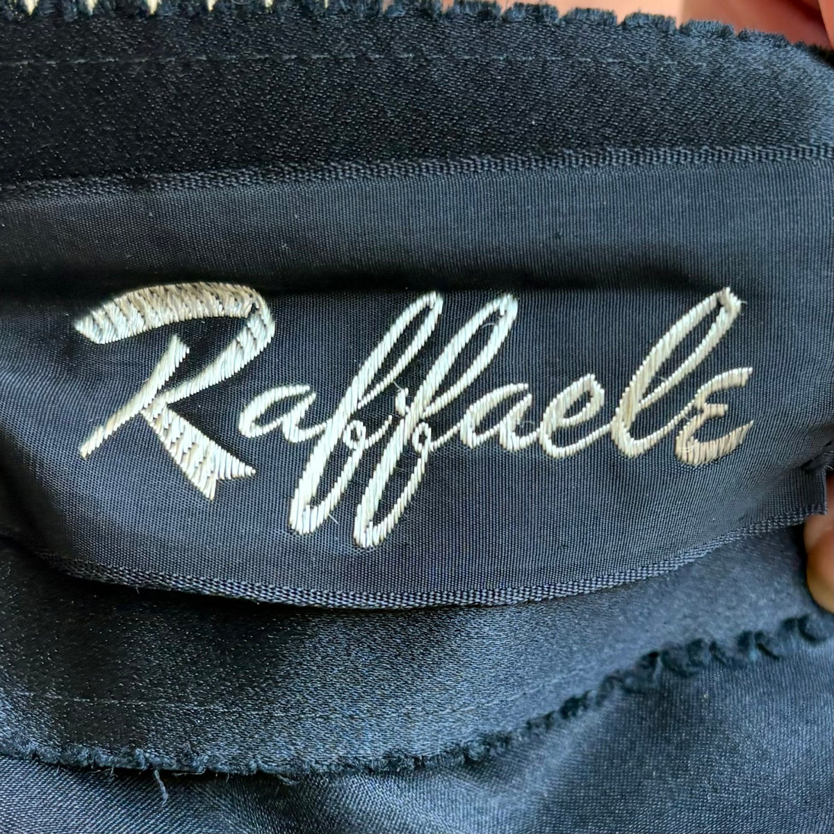 Raffaele 1950s Style Black Cocktail Dress - Fitted Waist, Boat Neck, Custom Made, Fits Modern 0
