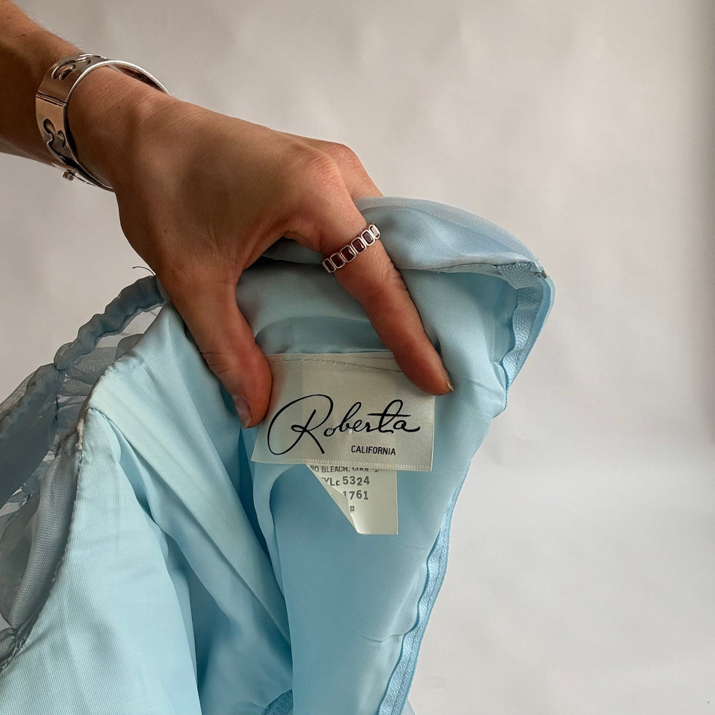 Roberta of California Vintage Powder Blue Ruched Off-Shoulder Gown