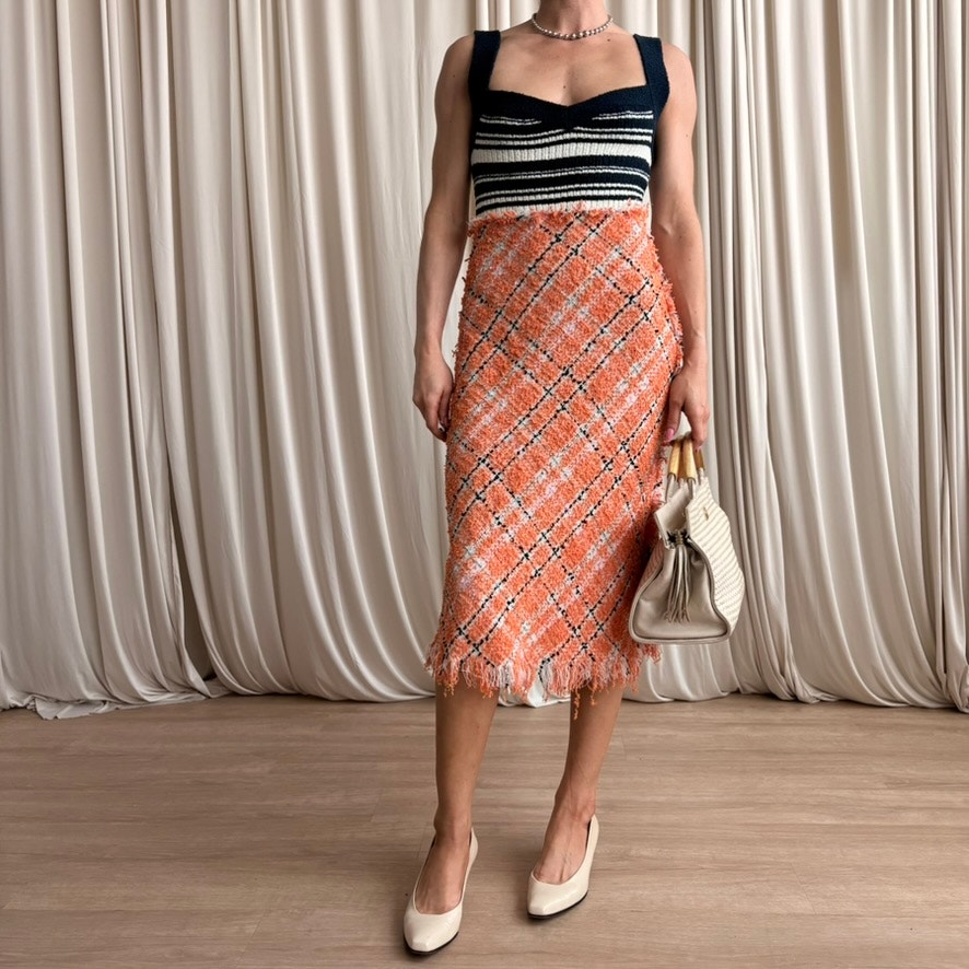 Marni Cotton Tweed Alkekengi Fringe Midi Dress - NWT, EU 38