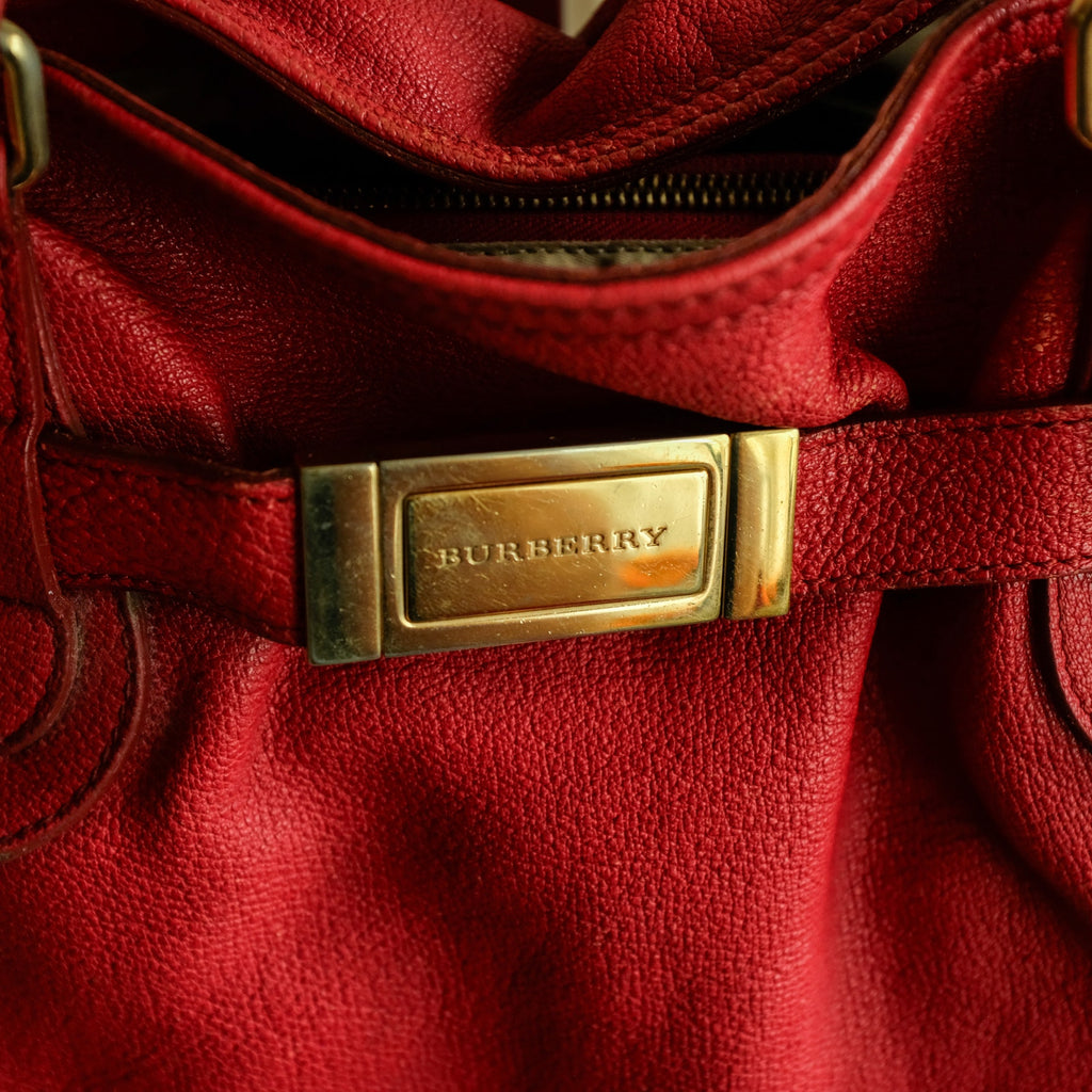 Burberry Red Leather Hobo - Gold Hardware, Crossbody, Made in Italy
