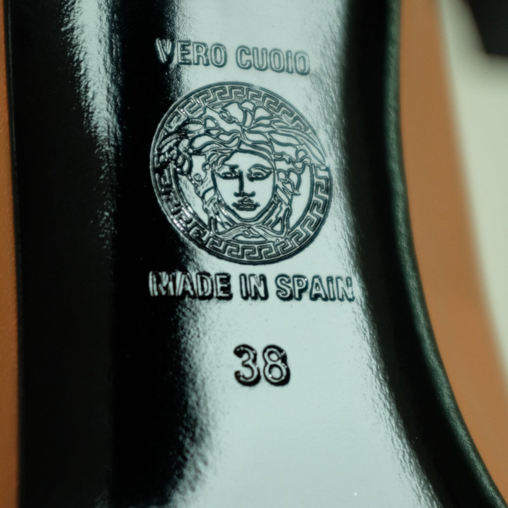 Versace Brown Leather Medusa Logo Pumps - Gold Hardware, EU 38 / US 7.5