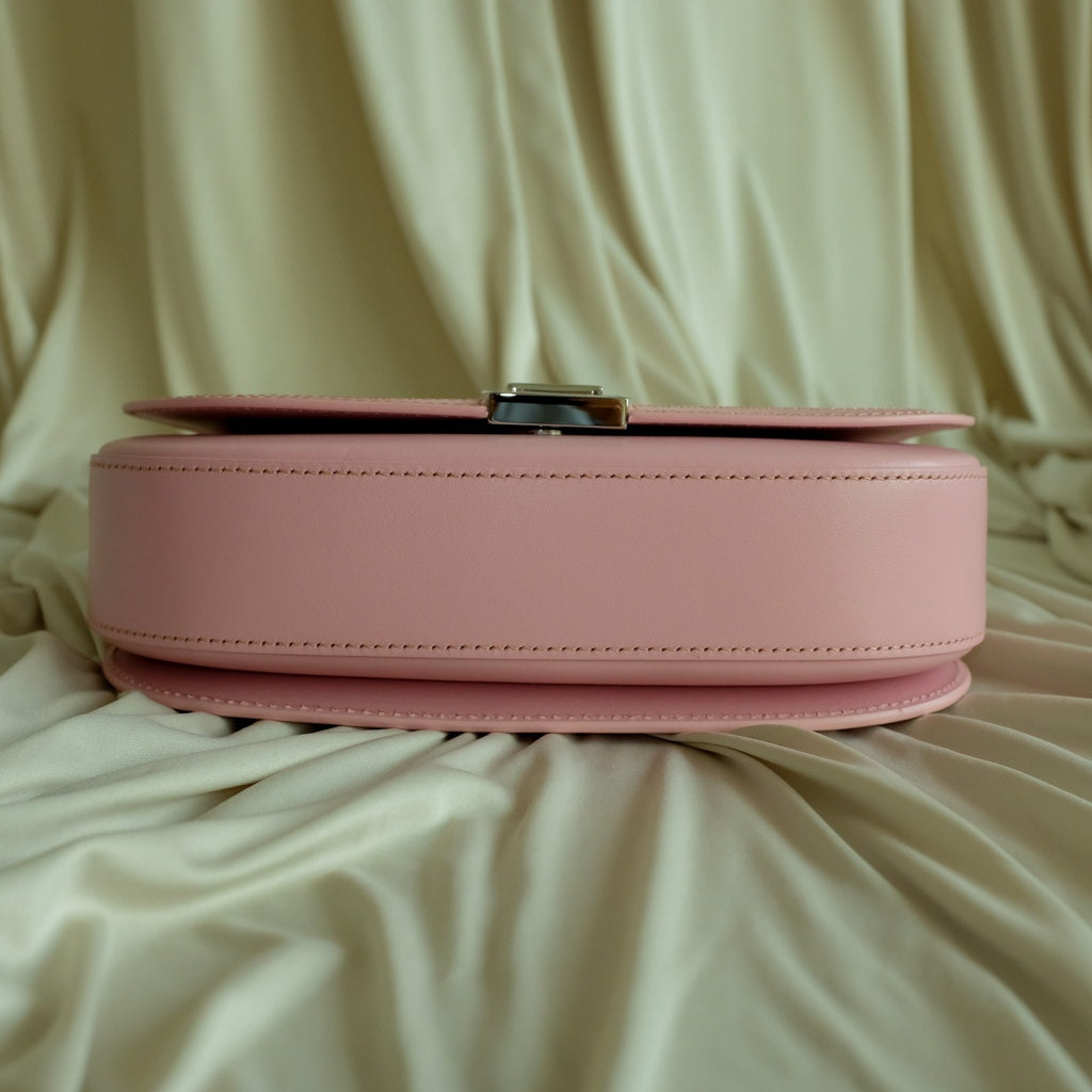 Versace Pink Medium La Greca Goddess Logo Leather Shoulder Bag